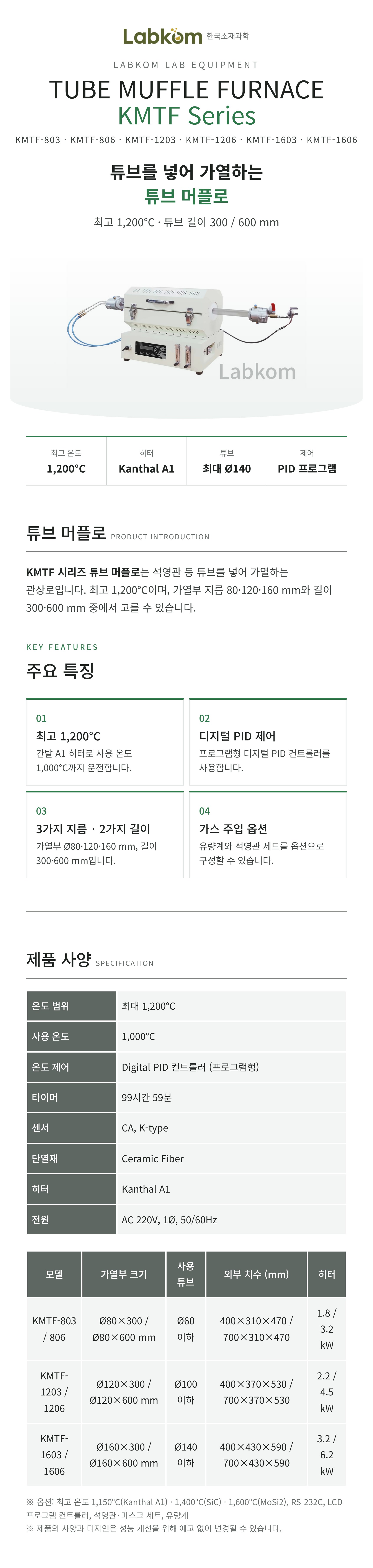 튜브 머플로 Tube Muffle Furnace KMTF Series