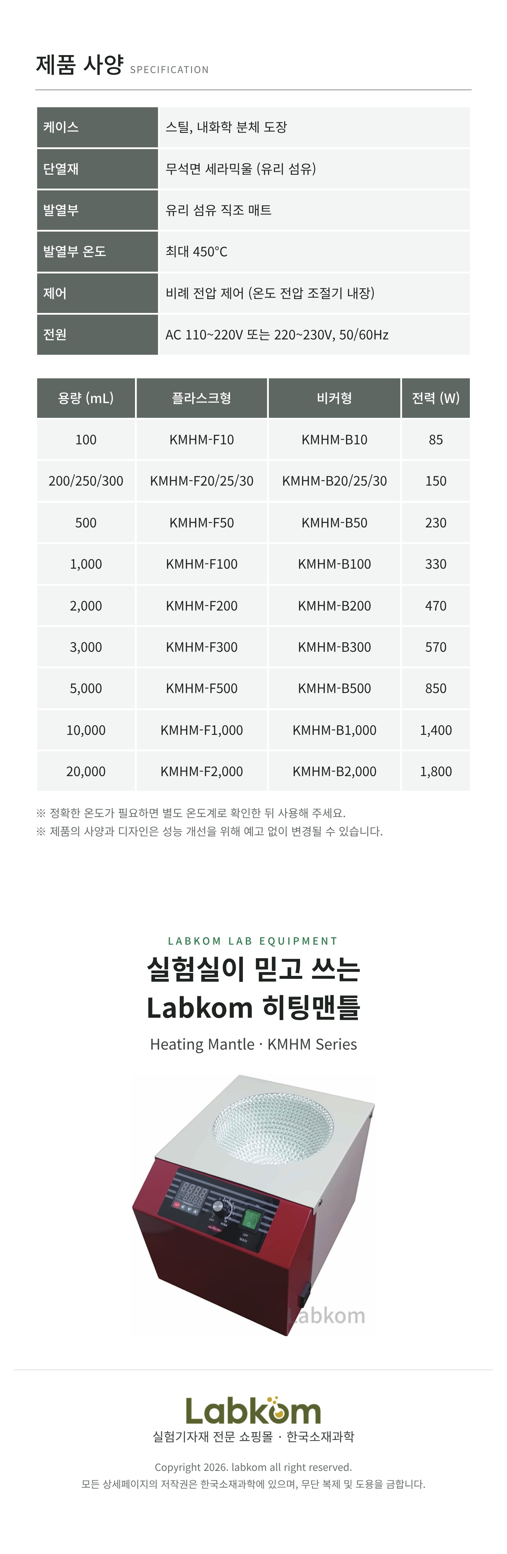 히팅맨틀 Heating Mantle KMHM Series