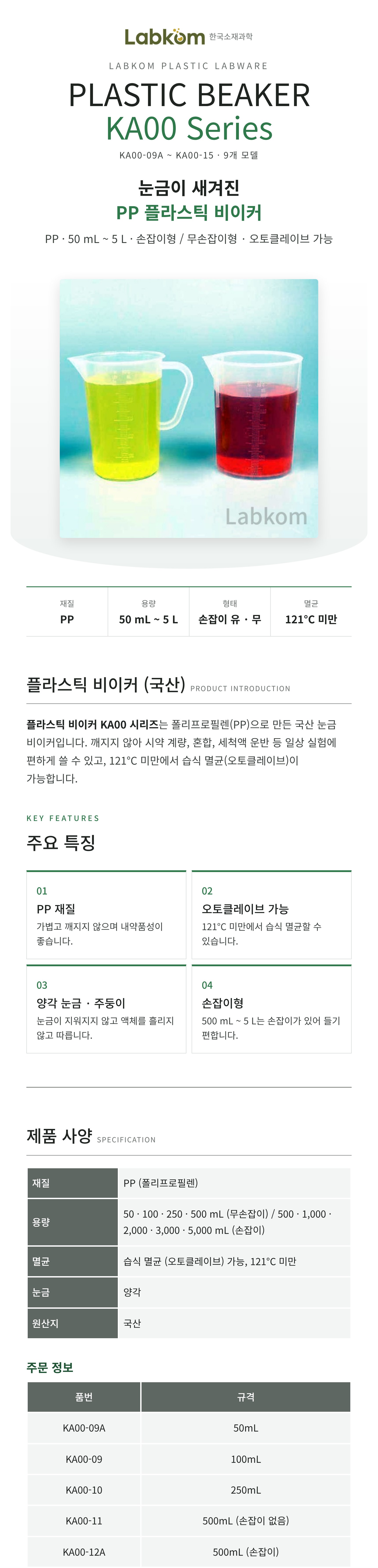 플라스틱 비이커 (국산) Plastic Beaker KA00